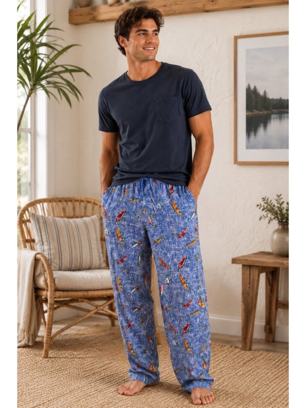 David Carey Originals Fishing Lure Print Lounge Pajama Pants Men’s Small